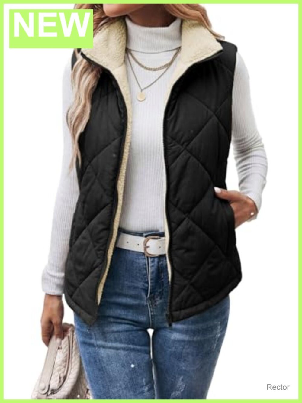 Dokotoo Sherpa Fleece Quilted Puffer Vest Zip Up Stand Collar Fall Winter
